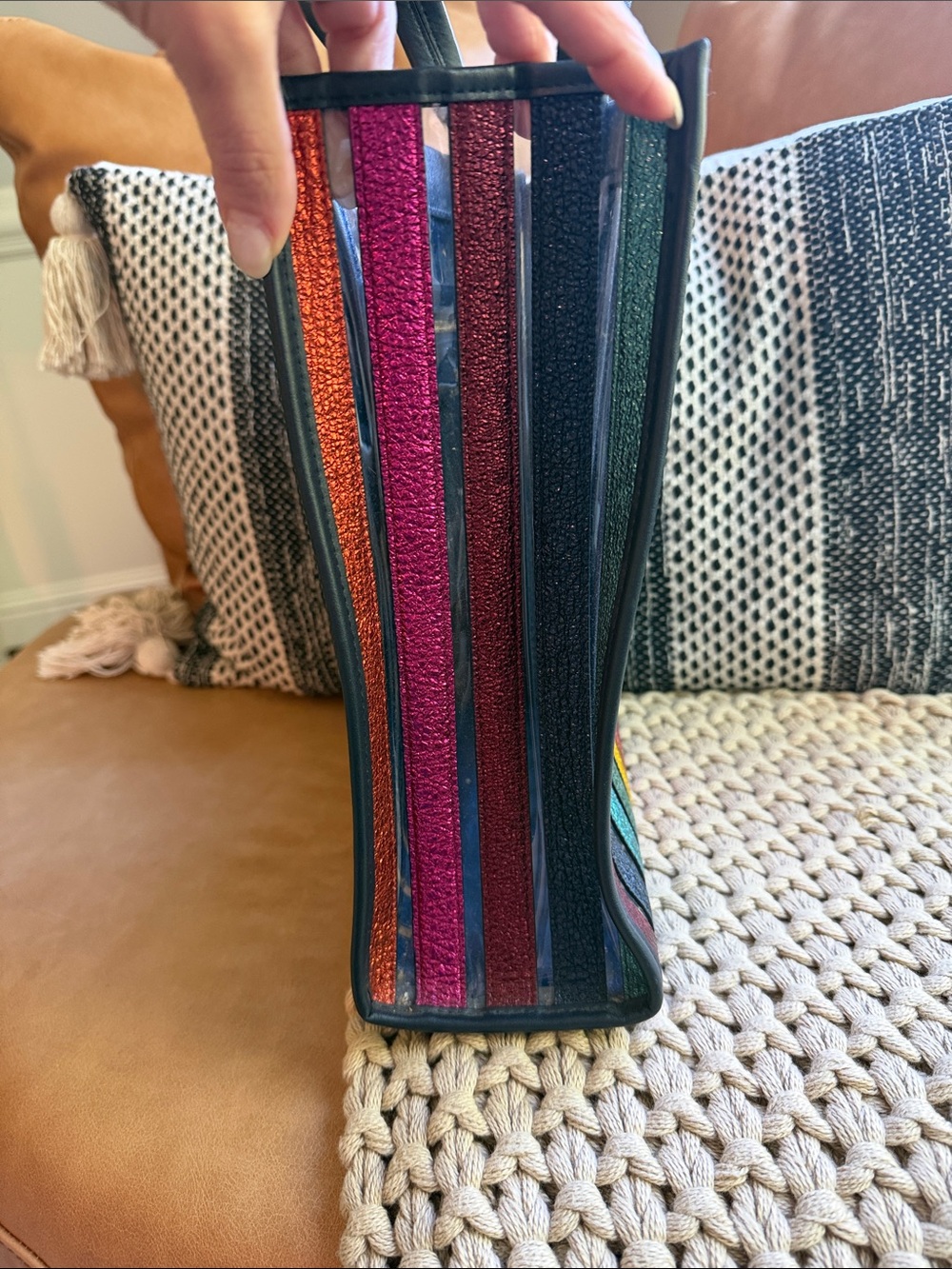 Anya Hindmarch Rainbow Metallic Stripe PVC Tote Bag - Picture 3 of 7